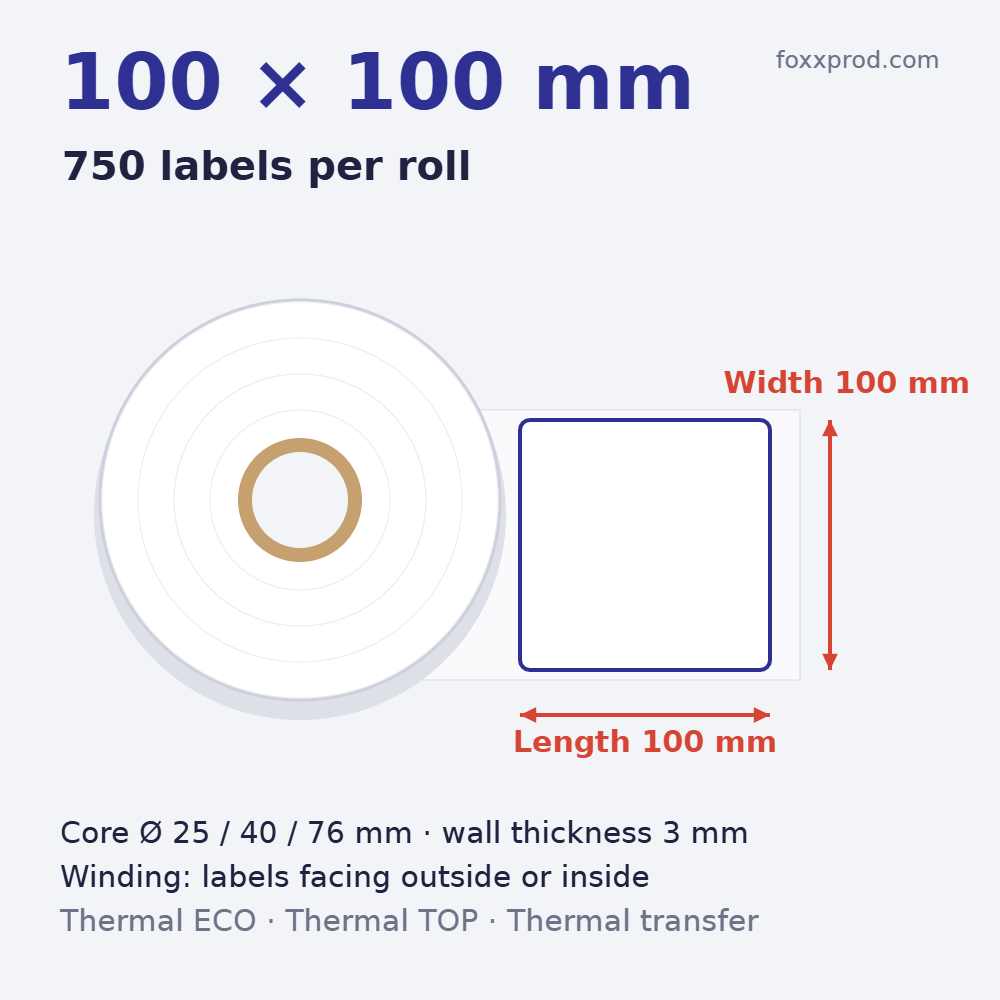 Thermal labels 100 × 100 mm on rolls