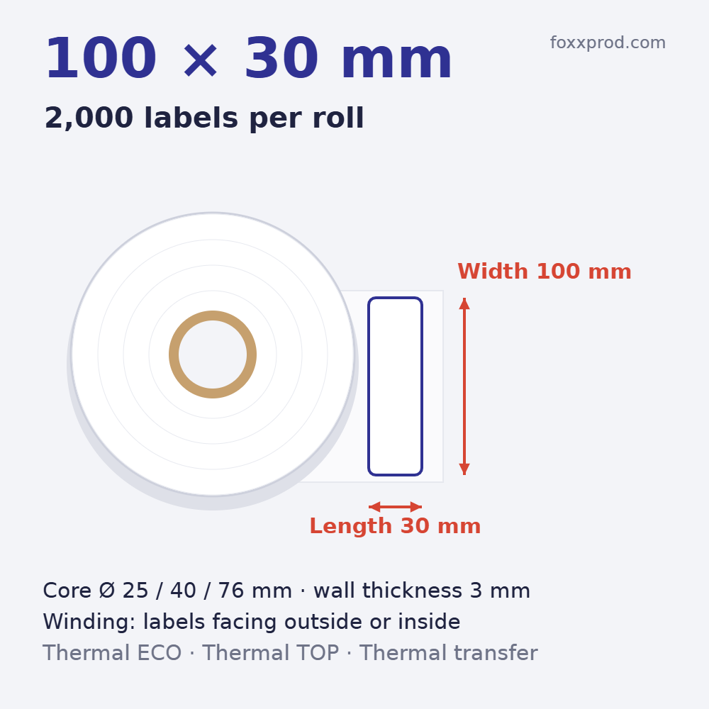 Thermal labels 100 × 30 mm on rolls