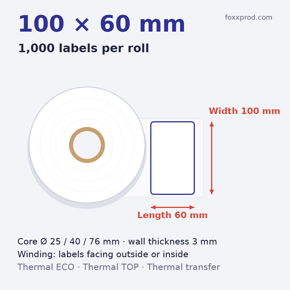 Thermal labels 100 × 60 mm on rolls