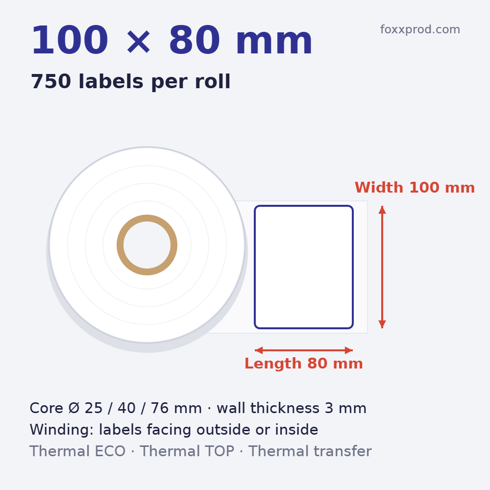 Thermal labels 100 × 80 mm on rolls
