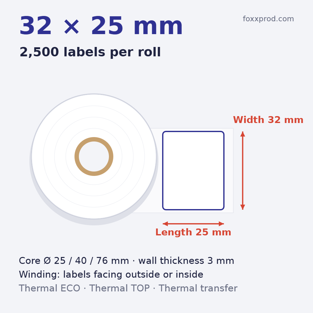 Thermal labels 32 × 25 mm on rolls
