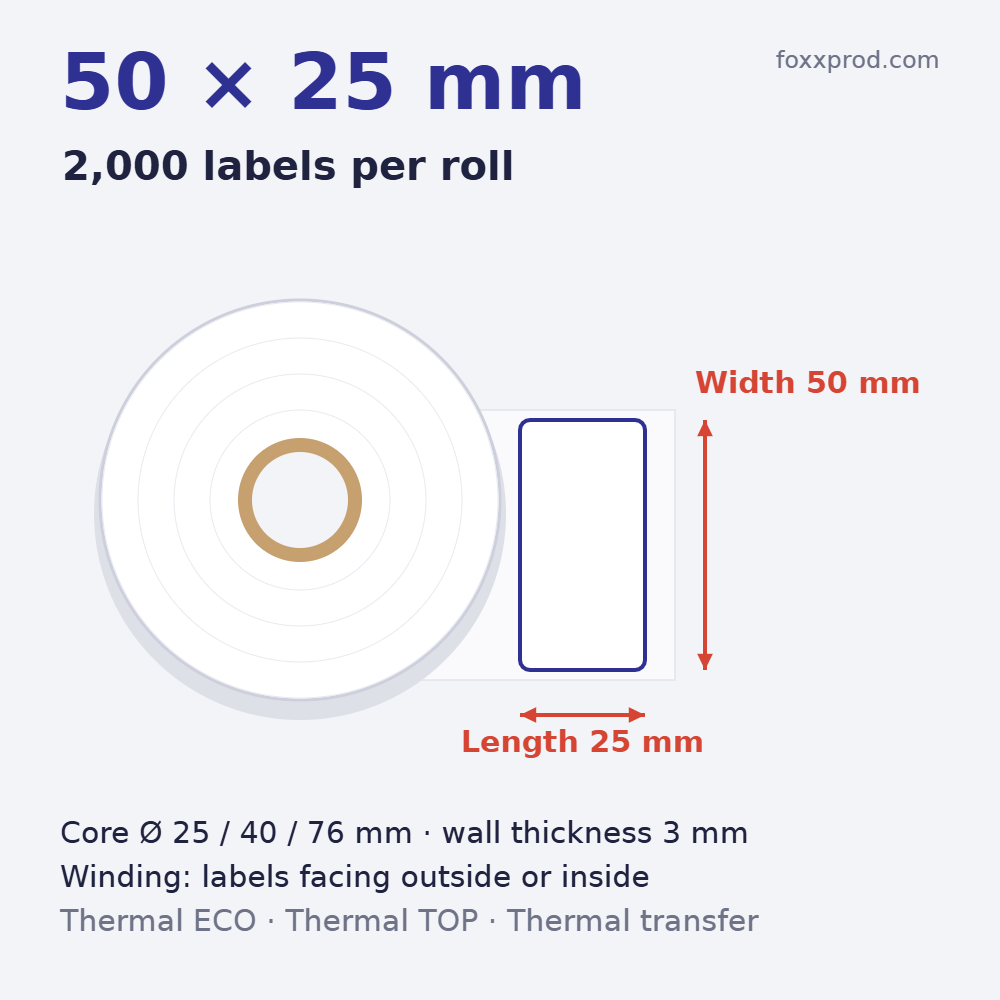 Thermal labels 50 × 25 mm on rolls