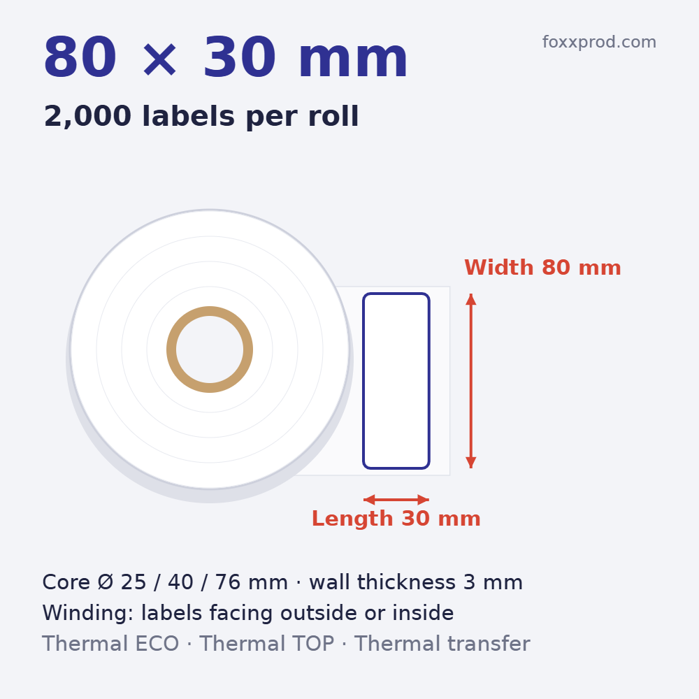 Thermal labels 80 × 30 mm on rolls