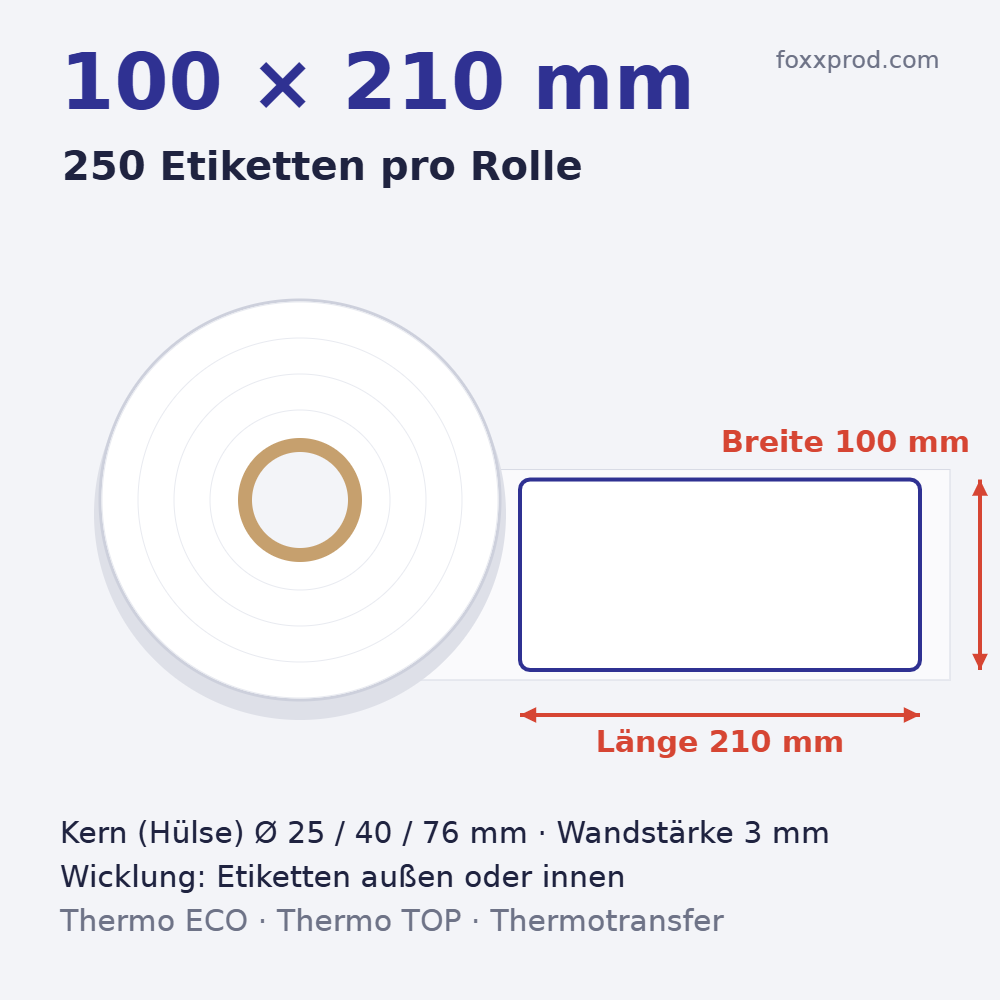 Thermoetiketten 100 × 210 mm auf Rolle